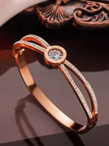 Jewels Galaxy Set Of 3 Stainless Steel American Diamond Bangle-Style Bracelet