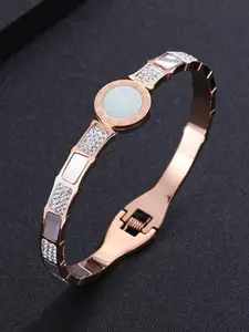 Jewels Galaxy Rose Gold Plated Mother of Pearl Bangle-Style Bracelet