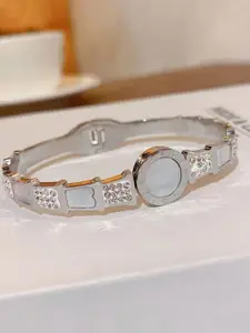 Jewels Galaxy Silver Plated Stainless Steel Mother of Pearl Bangle Style Bracelet