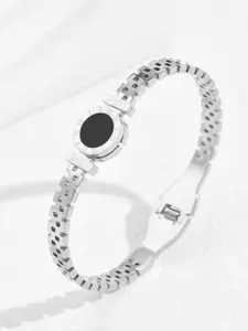 Jewels Galaxy Silver Plated Stainless Steel Bangle Style Bracelet