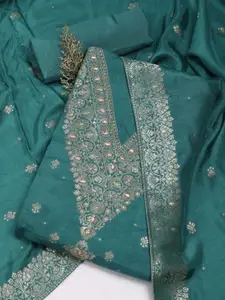 Meena Bazaar Floral Woven Design Gotta Patti Art Silk Unstitched Dress Material