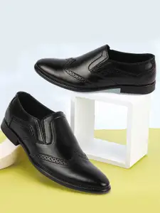 FAUSTO Men Perforated Leather Formal Slip On Shoes