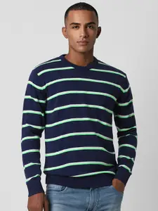 Peter England Casuals Striped Round Neck Pure Cotton Pullover