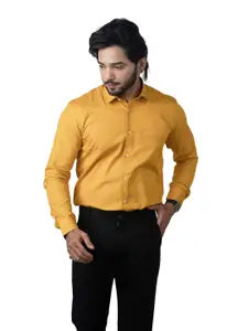 Punekar Cotton Men Yellow Classic Opaque Formal Shirt