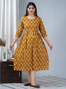 BAESD Ethnic Motifs Printed Maternity Fit & Flare Ethnic Midi Dress