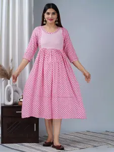 BAESD Ethnic Motifs Printed Maternity Fit & Flare Midi Dress