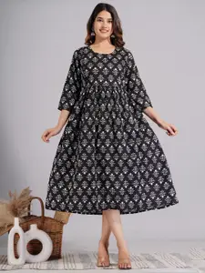 BAESD Ethnic Motifs Printed Maternity Fit & Flare Ethnic Midi Dress