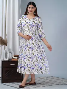 BAESD Maternity Floral Printed Fit & Flare Ethnic Dress
