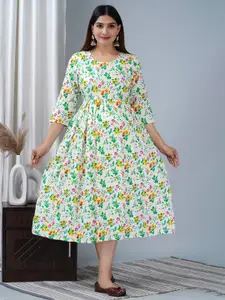 BAESD Floral Printed Maternity Fit & Flare Ethnic Midi Dress