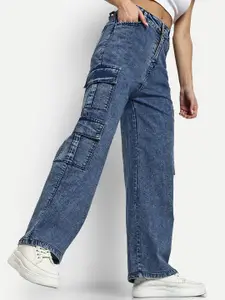 Next One Women Blue Smart Wide Leg High-Rise Clean Look Stretchable Jeans