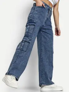 Next One Women Smart Wide Leg High-Rise Cotton Cargo Jeans