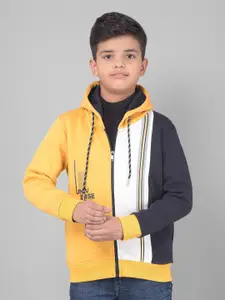 Crimsoune Club Boys Colourblocked Hooded Cotton Front Open Sweatshirt
