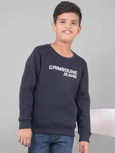 Crimsoune Club Boys Typography Printed Round Neck Long Sleeves Pullover Sweatshirt