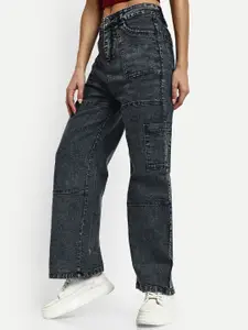 BROADSTAR Women Smart Wide Leg High-Rise Cotton Cargo Jeans