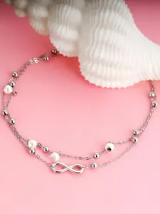 GIVA 925 Sterling Silver Rhodium-Plated Beaded Anklet
