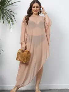 Addery Plus Size Sheer Swimwear Cover Up Top
