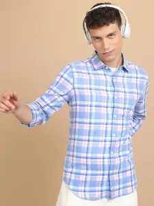 HIGHLANDER Blue Slim Fit Tartan Checked Casual Shirt