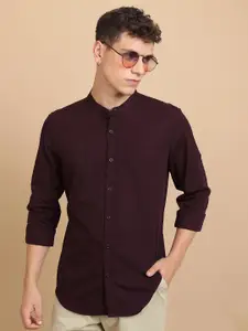 HIGHLANDER Slim Fit Mandarin Collar Cotton Casual Shirt