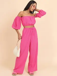 Tokyo Talkies Off Shoulder Top with Wide Leg Trousers