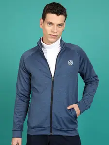 HIGHLANDER Navy Blue Mock Collar Front-Open Sweatshirt