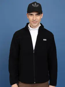 HIGHLANDER Black High Neck Long Sleeves Front-Open Sweatshirt