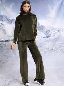 Tokyo Talkies High-Neck Relaxed Top With Wide Leg Trouser