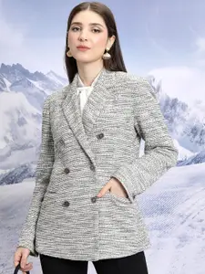 Tokyo Talkies Grey Tweed Double Breasted Longline Blazer
