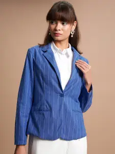 Tokyo Talkies Striped Single-Breasted Casual Cotton Blazer