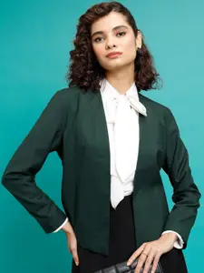 CHIC BY TOKYO TALKIES Green V-Neck Open Front Blazer
