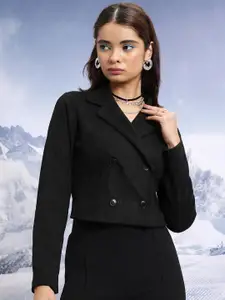 CHIC BY TOKYO TALKIES Black Double Breasted Crop Blazer