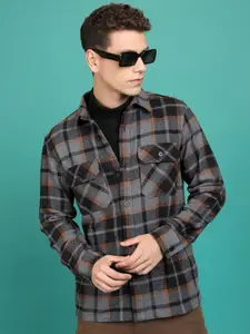 HIGHLANDER Checked Spread Collar Flannel Checked Shirt