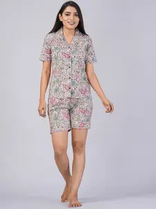 SHOOLIN Floral Printed Lapel Collar Pure Cotton Shirt & Shorts