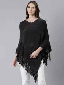 SHOWOFF Self Design Longline Acrylic Poncho with Fringed Detail