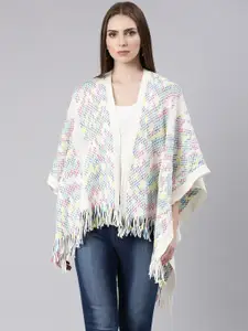 SHOWOFF Self Design Acrylic Poncho With Fringed Detail