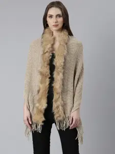 SHOWOFF Self Design Poncho With Fringed Detail