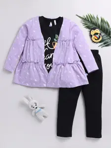 Toonyport Girls Printed Pure Cotton Top And Trousers With Jacket