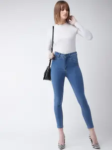 DressBerry Women Blue Skinny Fit High-Rise Clean Look Stretchable Cropped Jeans