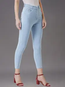 DressBerry Women Blue Skinny Fit High-Rise Clean Look Stretchable Cropped Jeans