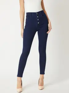 DressBerry Women Navy Blue Skinny Fit Clean Look Stretchable Cropped Jeans