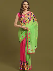 HOUSE OF ARLI Floral Embroidered Half and Half Saree