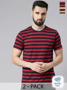 Force NXT Pack Of 2 Striped Super Combed Cotton Sports T-shirt