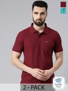 Force NXT Men Solid Pack of 2 Super Combed Cotton Polo T-Shirt