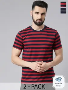 Force NXT Pack Of 2 Striped Super Combed Cotton T-Shirt
