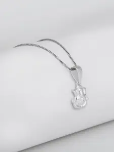 GIVA Rhodium-Plated 92.5 Sterling Silver Lord Ganpati Pendant With Box Chain