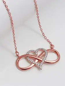 GIVA 92.5 Sterling Silver Rose Gold Plated CZ Studded Infinity Heart Pendant & Chain