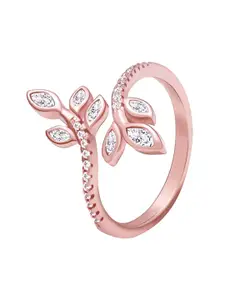 GIVA 925 Sterling Silver Rose Gold-Plated Cubic Zirconia Studded Adjustable Finger Ring