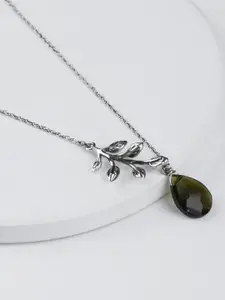 GIVA Rhodium-Plated 925 Sterling Silver Leaf Drop Pendant & Chain
