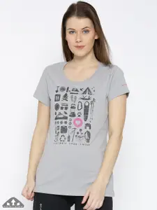 Columbia Women Grey Printed Camp Stamp Performance Outdoor & Training T-shirt