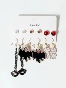 SALTY Set Of 6 Enamelled Studs & Drop Earrings