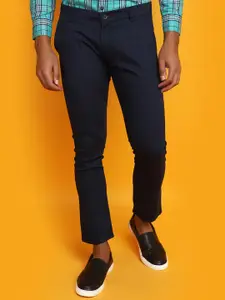 V-Mart Men Checked Dobby Weave Cotton Chinos Trousers